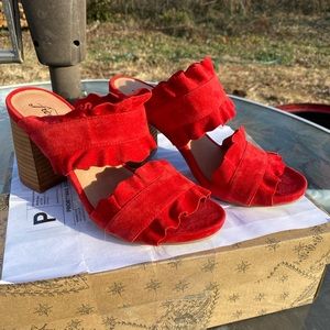 Free People Rosie Ruffle Heel Red Sandals Shoes 6